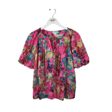 JADE BY MELODY TAM EMBROIDERED PUFF SLEEVE TOP PINK BLUE SMALL