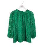JADE BY MELODY TAM FLORAL 3/4 SLEEVE TOP GREEN WHITE SMALL