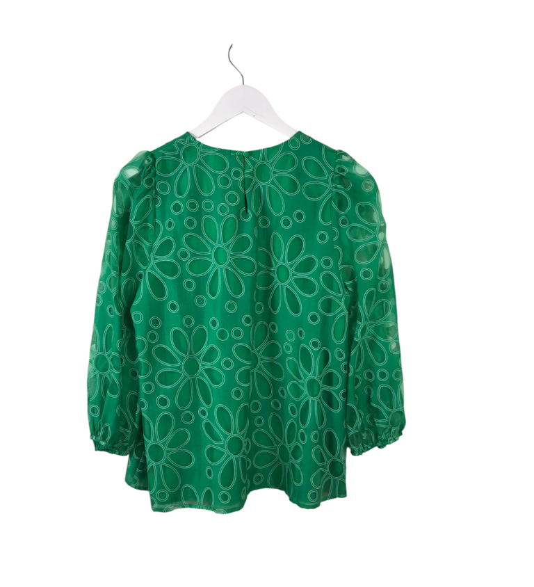 JADE BY MELODY TAM FLORAL 3/4 SLEEVE TOP GREEN WHITE SMALL