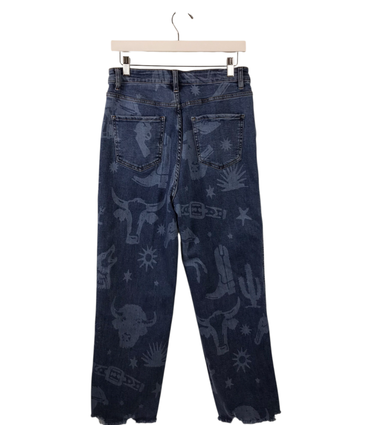 PRINT STRAIGHT LEG JEANS BLUE SKY MEDIUM