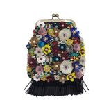 MARY FRANCES BEADED KISSLOCK CROSSBODY HANDBAG BLACK WHITE