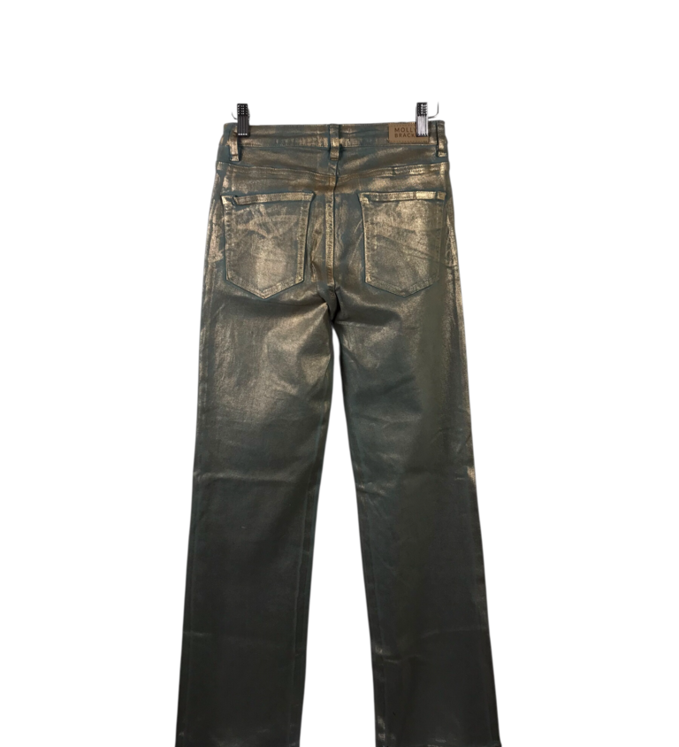 MOLLY BRACKEN NWT$90 COATED STRAIGHT LEG JEANS TEAL GOLD 29