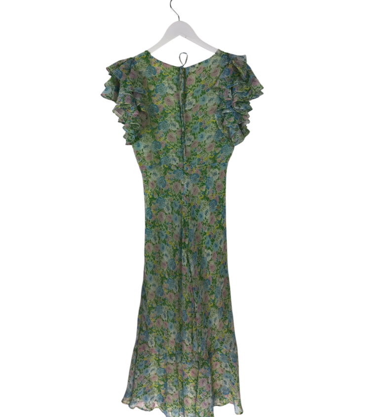 ASTR RET$148 FLORAL FLUTTER SLEEVE MAXI DRESS GREEN BLUE MEDIUM