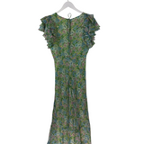 ASTR RET$148 FLORAL FLUTTER SLEEVE MAXI DRESS GREEN BLUE MEDIUM