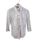 BURBERRY EYELET 3/4 SLEEVE LUXE BLOUSE WHITE SMALL