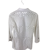 BURBERRY EYELET 3/4 SLEEVE LUXE BLOUSE WHITE SMALL