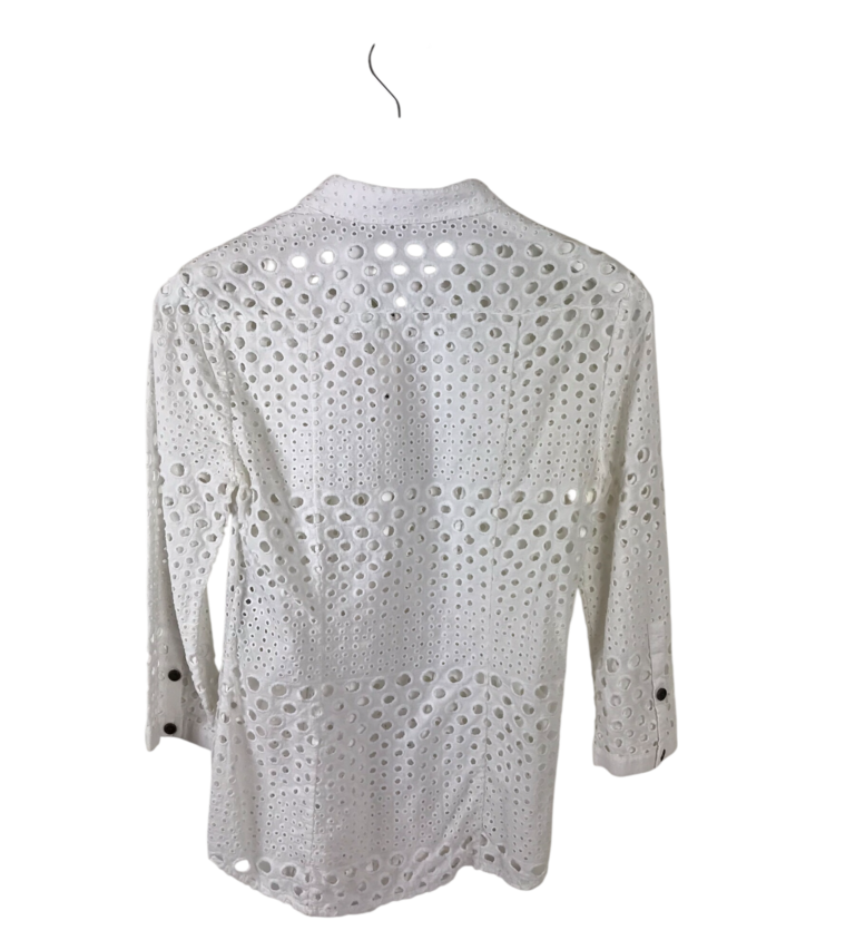 BURBERRY EYELET 3/4 SLEEVE LUXE BLOUSE WHITE SMALL