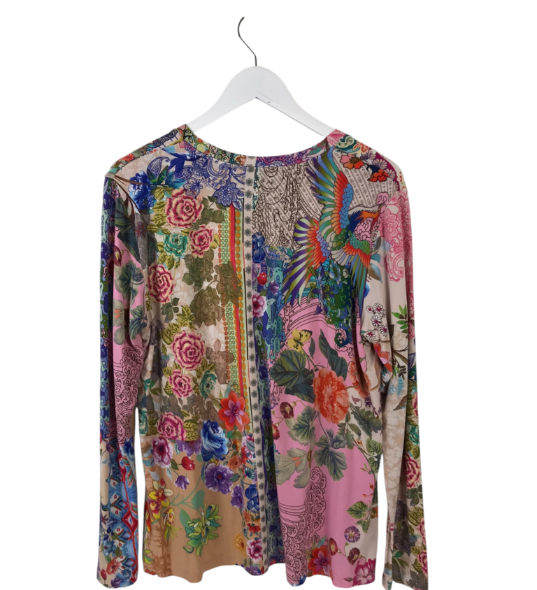 JOHNNY WAS LONG SLEEVE TEE DESIGNER TOP CREAM PINK MEDIUM