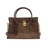 MICHAEL MICHAEL KORS EMBOSSED LEATHER SATCHEL HANDBAG BROWN GOLD