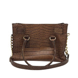 MICHAEL MICHAEL KORS EMBOSSED LEATHER SATCHEL HANDBAG BROWN GOLD