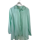 EILEEN FISHER LINEN LONG SLEEVE DESIGNER BLOUSE MINT MEDIUM