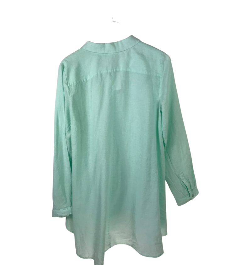 EILEEN FISHER LINEN LONG SLEEVE DESIGNER BLOUSE MINT MEDIUM