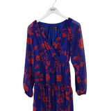 GUESS FLORAL LONG SLEEVE DRESS BLUE RED 0