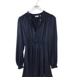 WILFRED SATIN LONG SLEEVE DESIGNER DRESS NAVY SMALL