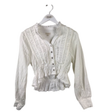 PILCRO RUCHED LONG SLEEVE BLOUSE WHITE XSMALL