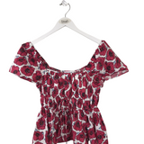 KATE SPADE NWT$249 FLORAL SHORT SLEEVE DESIGNER TOP BERRY WHITE SMALL