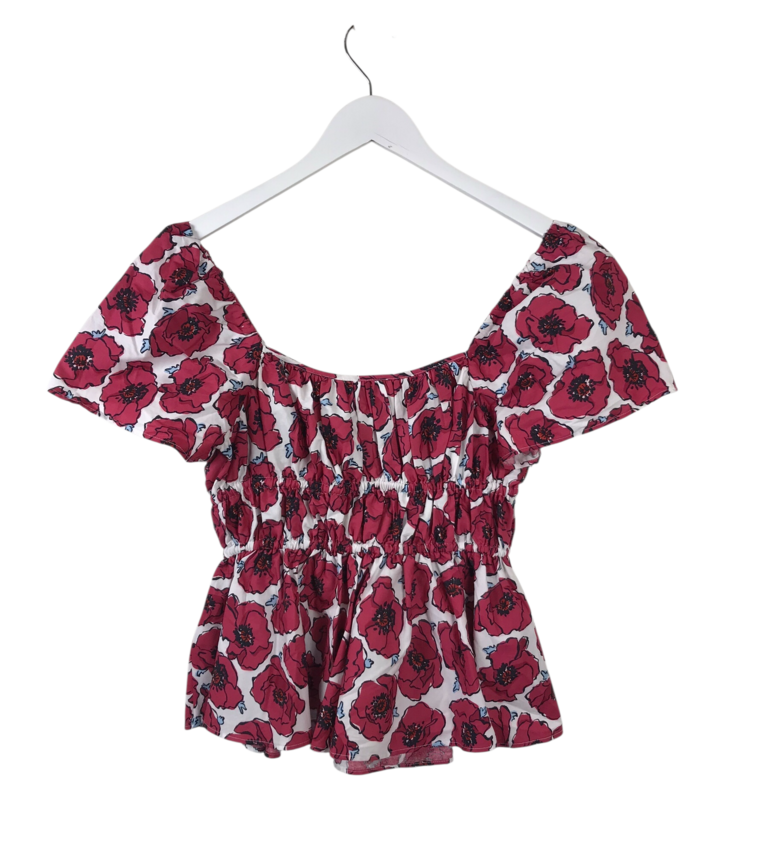KATE SPADE NWT$249 FLORAL SHORT SLEEVE DESIGNER TOP BERRY WHITE SMALL