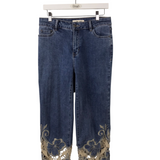 CHARLIE B RET$119 BRODERIE STRAIGHT LEG JEANS BLUE GOLD 6