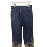 CHARLIE B RET$119 BRODERIE STRAIGHT LEG JEANS BLUE GOLD 6