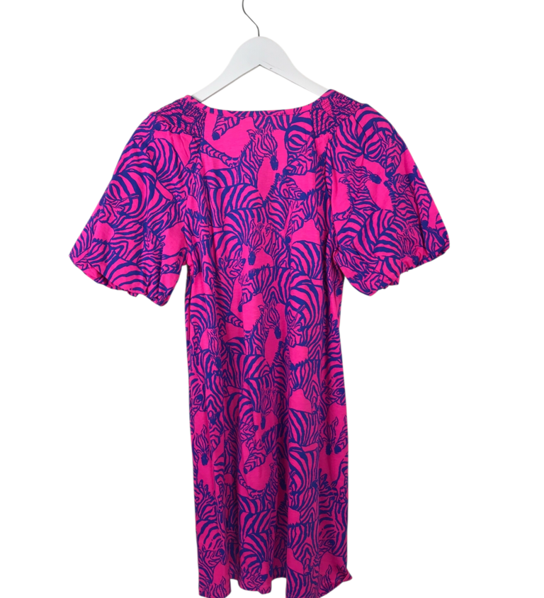 LILLY PULITZER PUFF SLEEVE MINI DESIGNER DRESS PINK BLUE SMALL