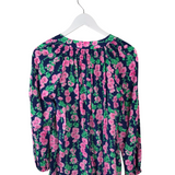 LILLY PULITZER 100% SILK LONG SLEEVE DESIGNER TOP NAVY PINK SMALL