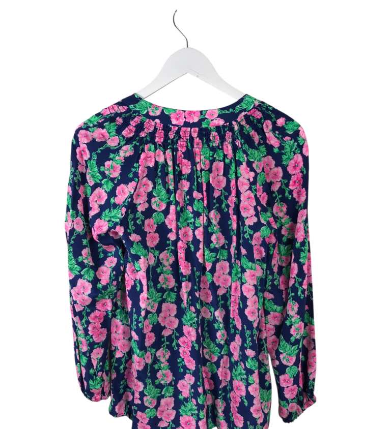 LILLY PULITZER 100% SILK LONG SLEEVE DESIGNER TOP NAVY PINK SMALL
