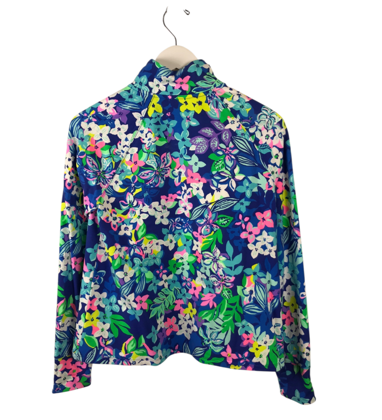 LILLY PULITZER 1/4 ZIP PULLOVER DESIGNER TOP BLUE PINK SMALL