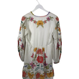 FARM RIO RET$475 LONG SLEEVE MINI DESIGNER DRESS WHITE GREEN SMALL