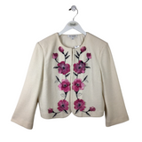 ST JOHN APPLIQUE EMBROIDERED 3/4 SLEEVE DESIGNER BLAZER CREAM FUCHSIA 10