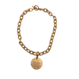 FRENCH KANDE MEDALLION PENDANT NECKLACE GOLD PLATED