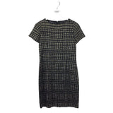 ST JOHN COUTURE PLAID SHORT SLEEVE DESIGNER DRESS BLACK GOLD 8