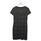 ST JOHN COUTURE PLAID SHORT SLEEVE DESIGNER DRESS BLACK GOLD 8
