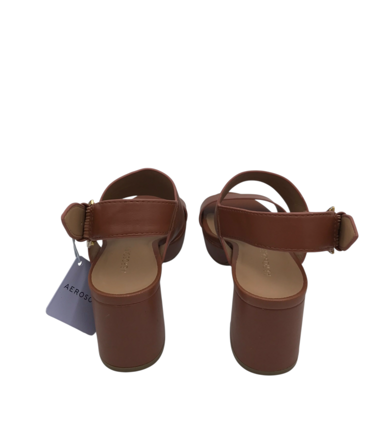 AEROSOLES NWT$89 LEATHER BLOCK-HEEL SANDAL SHOES BROWN 5.5