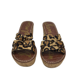 SAM EDELMAN CALF-HAIR WEDGE SANDAL SHOES BROWN TAN 6
