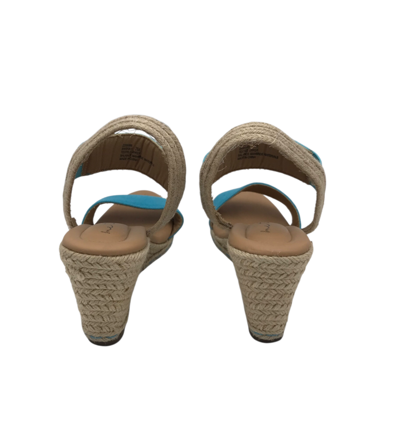 ME TOO ESPADRILLE WEDGE SHOES BLUE TAN 7