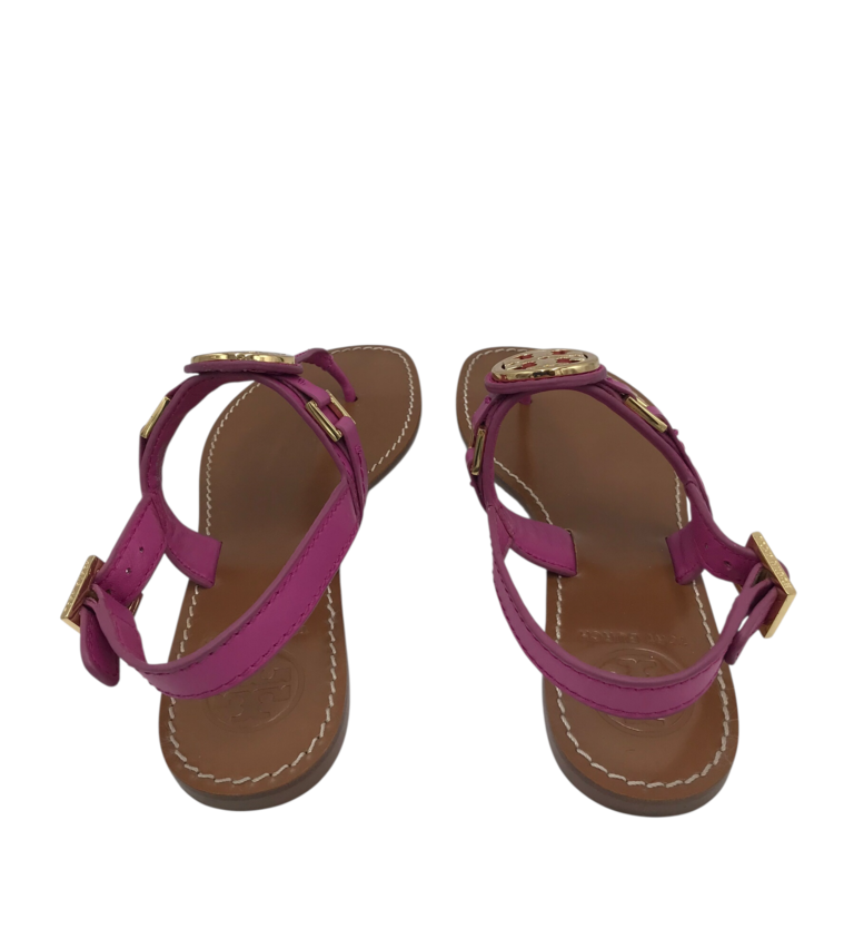 TORY BURCH LEATHER FLAT SANDAL SHOES MAGENTA 5.5