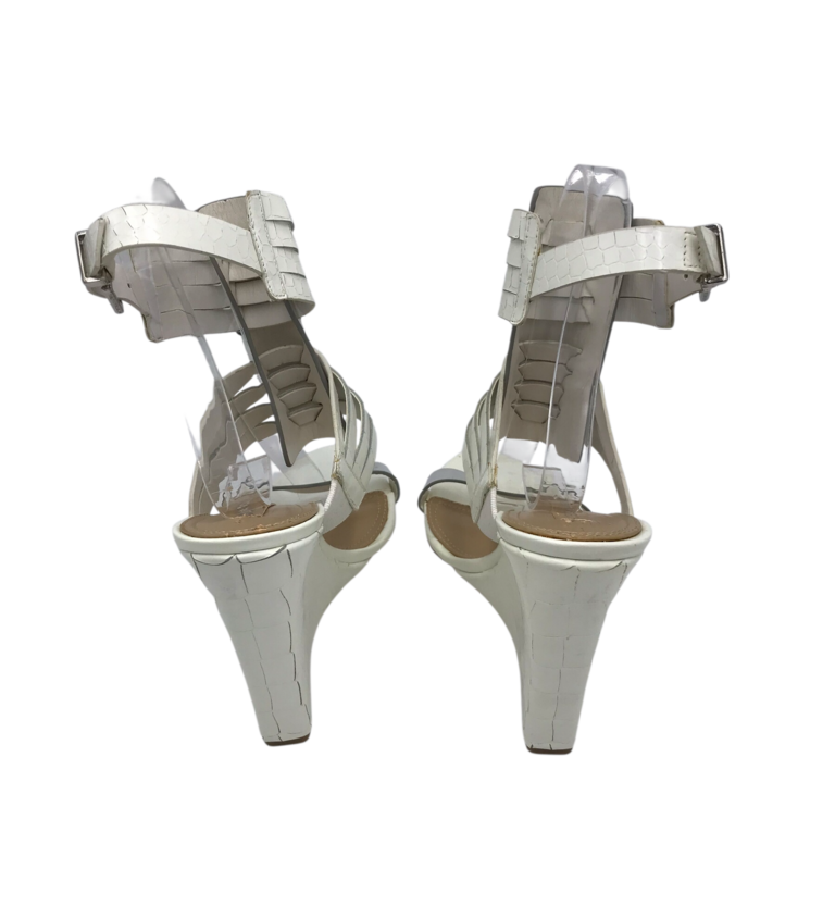 BCBGMAXAZRIA LEATHER WEDGE SANDAL SHOES WHITE 7