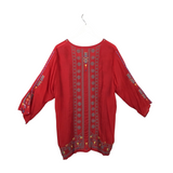 JOHNNY WAS EMBROIDERED LONG SLEEVE DESIGNER TOP RED BLUE XLARGE