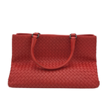 BOTTEGA VENETA INTRECCIATO WOVEN NAPPA LEATHER LUXE HANDBAG RED 19L x 9H x 8.5W