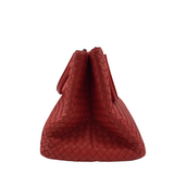 BOTTEGA VENETA INTRECCIATO WOVEN NAPPA LEATHER LUXE HANDBAG RED 19L x 9H x 8.5W