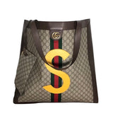 GUCCI DIY OPHIDA TOTE "S" LETTER PATCH w/POUCH LUXE HANDBAG BEIGE 20x20x2