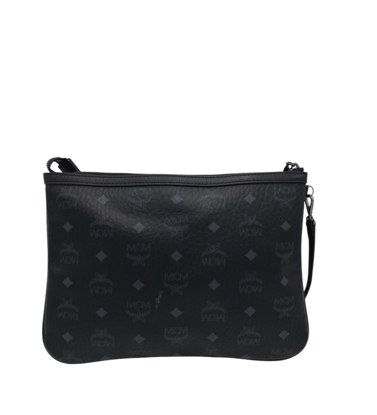 MCM VISTOS CANVAS WRISTLET LUXE HANDBAG BLACK 11W x 8H