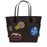 LOUIS VUITTON NEVERFULL MM WORLD TOUR MONO LUXE HANDBAG BROWN 18L x 10H x 6W