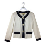 ST JOHN JEANS BUTTONS 3/4 SLEEVE DESIGNER CARDIGAN CREAM BLACK 6