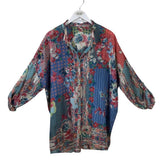 JOHNNY WAS 100% SILK LONG SLEEVE DESIGNER TOP BLUE PINK XLARGE