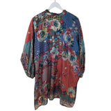 JOHNNY WAS 100% SILK LONG SLEEVE DESIGNER TOP BLUE PINK XLARGE