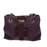 FERRAGAMO PATENT/NYLON SHOULDER LUXE HANDBAG PLUM