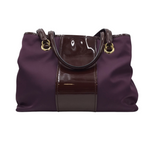 FERRAGAMO PATENT/NYLON SHOULDER LUXE HANDBAG PLUM