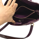 FERRAGAMO PATENT/NYLON SHOULDER LUXE HANDBAG PLUM