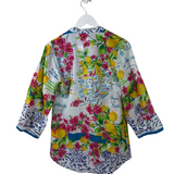 NWT LONG SLEEVE DESIGNER TOP WHITE BLUE LARGE
